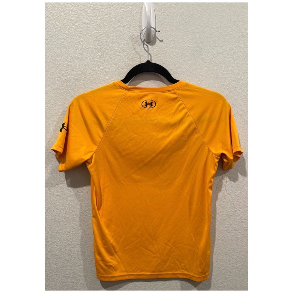 UNDER ARMOUR Cartoon Graphic Three Smiley Faces Lifting Weights Yellow T-shirt - Picture 3 of 5